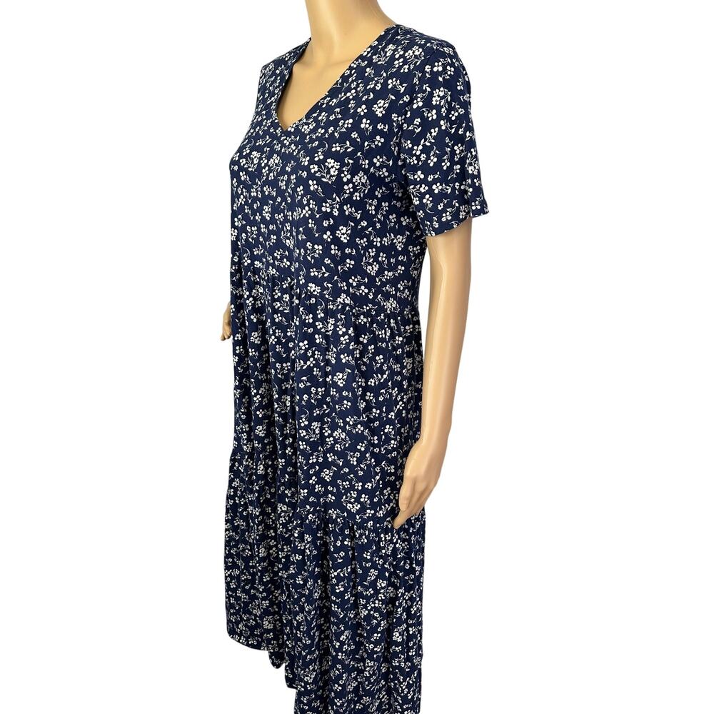J. Crew V-neck Tiered Knit Cotton Midi Dress Navy Blue Floral AV658 Size M - Picture 6 of 13